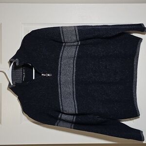 Daniele Blasi Italy Thick Wool Blend Sweater1/4 Zip Neck Gray Striped Fits S